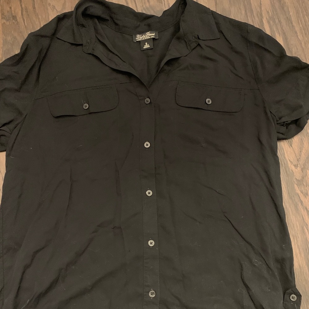 Short sleeve button up black dress shirt